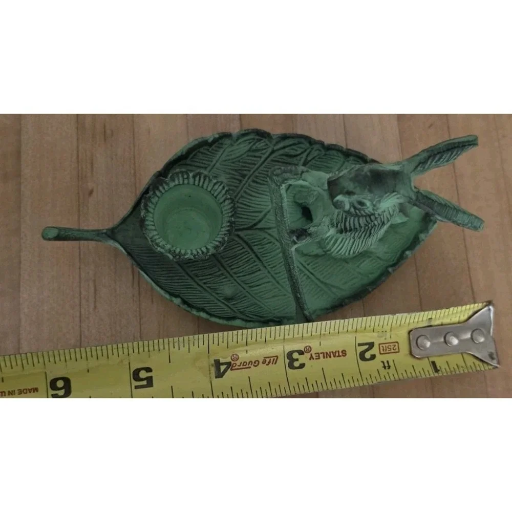 VTG Andrea Sadek Brass Verdigris Bunny Rowing Leaf Boat Candle Holder Kitsch